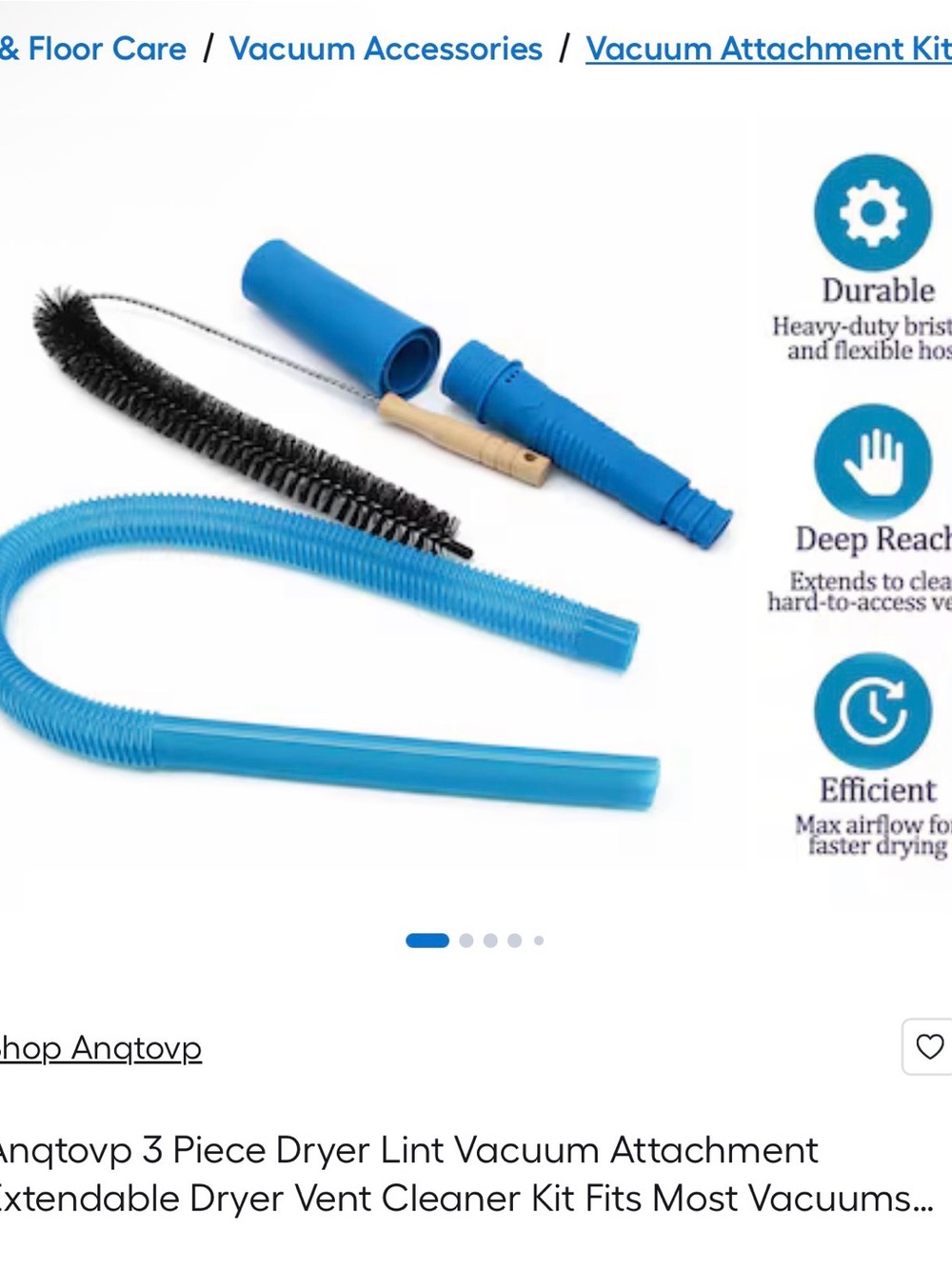 3-Piece Dryer Vent Vacuum Attachment Kit - Blue